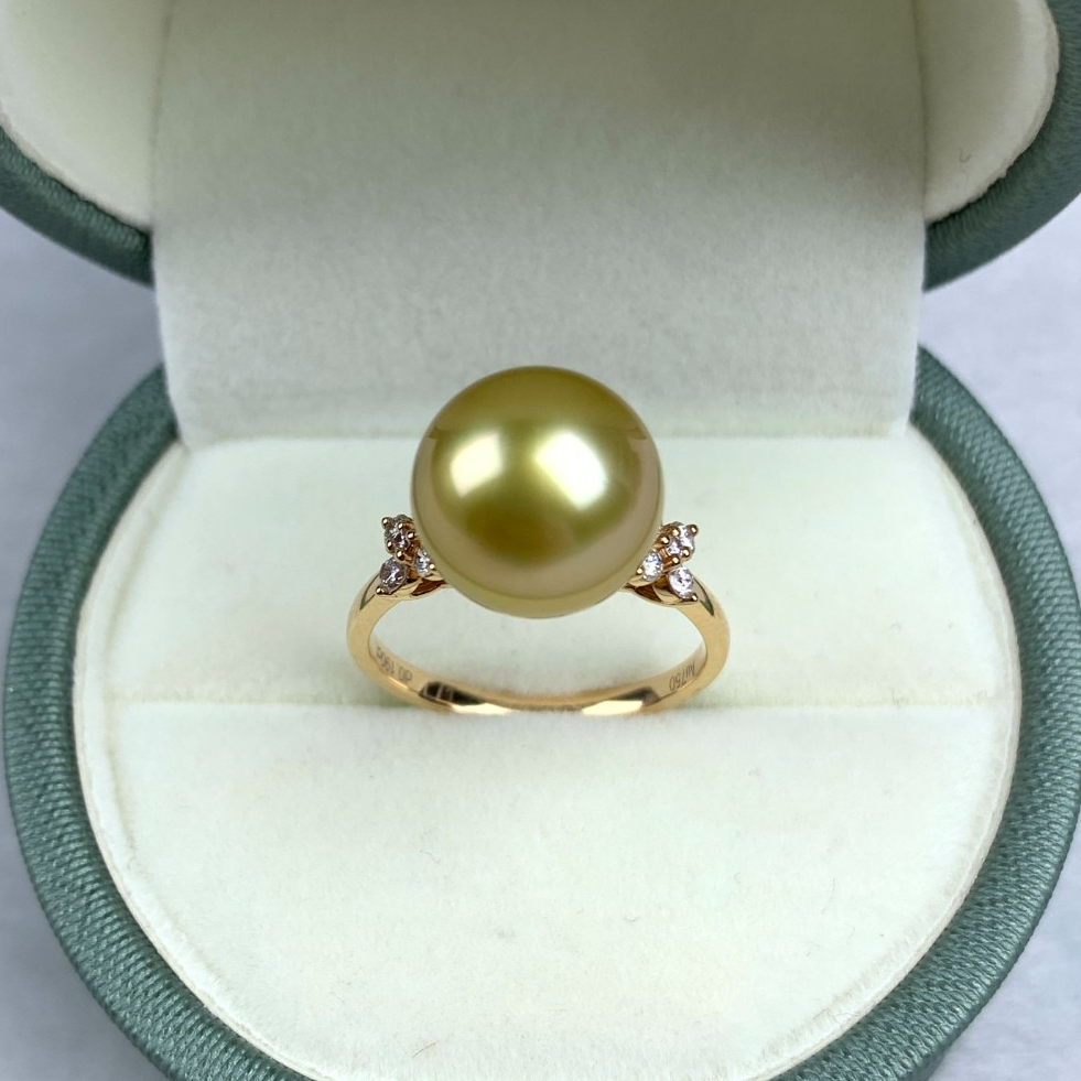 【限定孤品】海水珍珠南洋金珠戒指11-12mm正圆18K金镶钻送人礼物