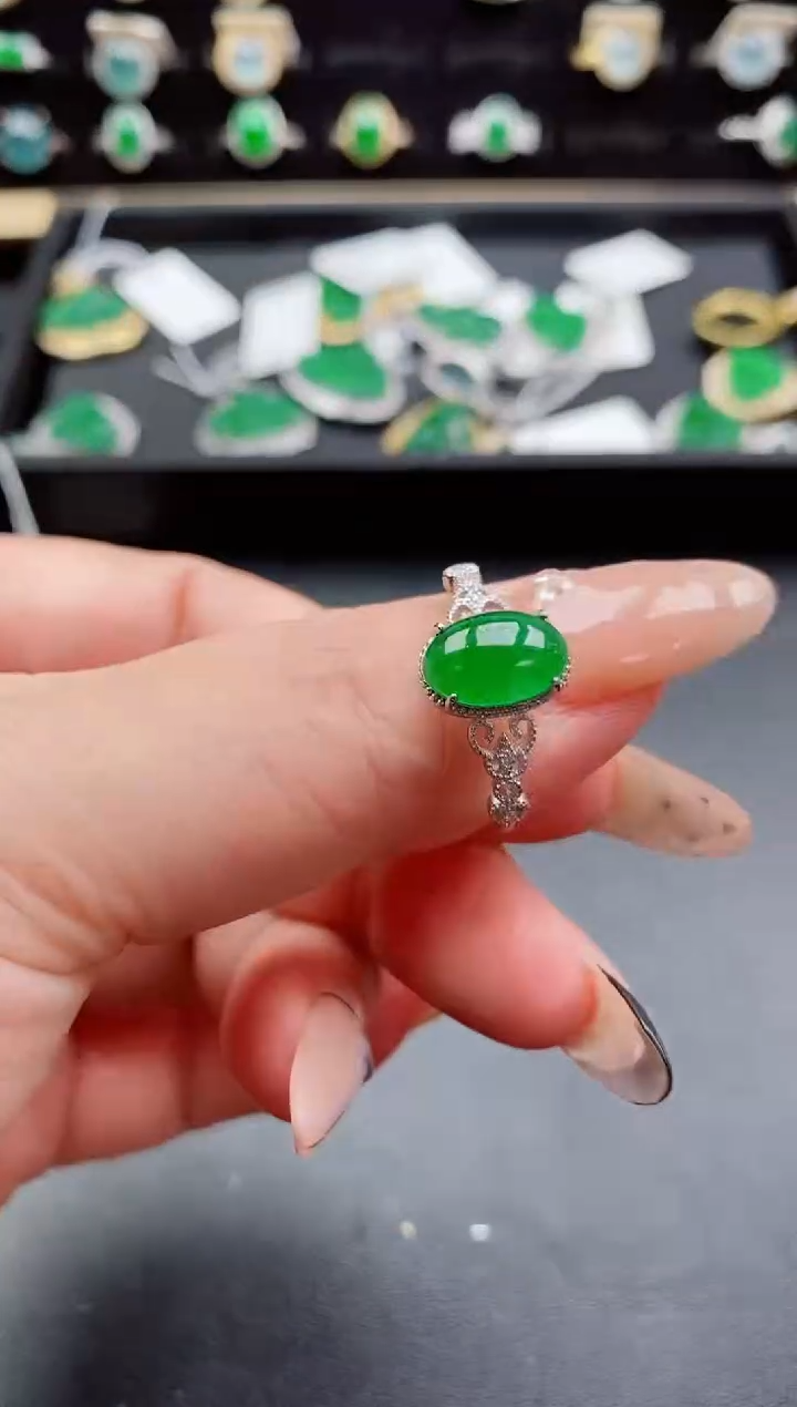 银S925镶嵌戒指翡翠1