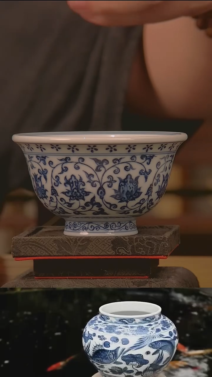 青花缠枝莲压手杯