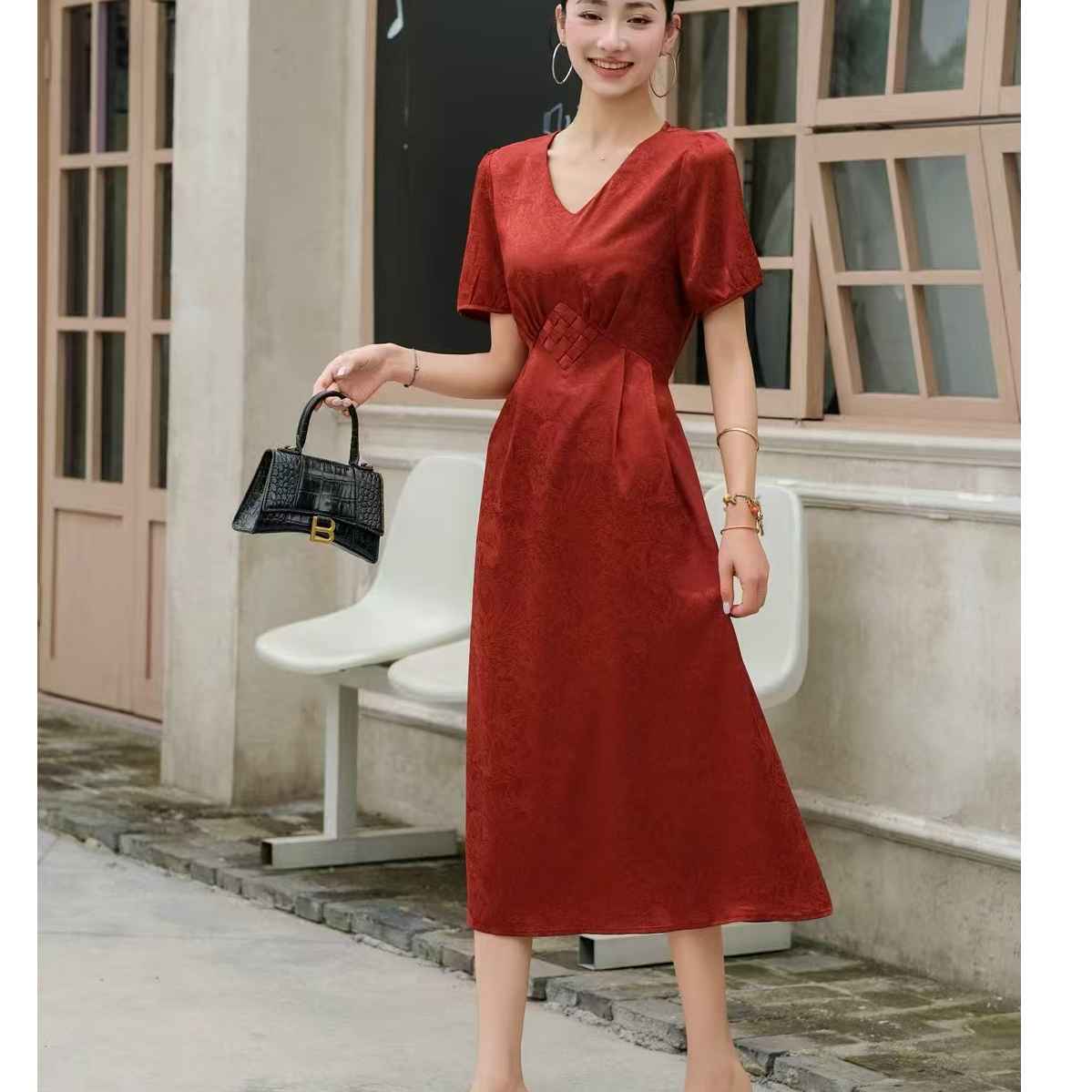 无印心匠B20339-2法式浪漫重工高腰轻盈减龄连衣裙女款 K501