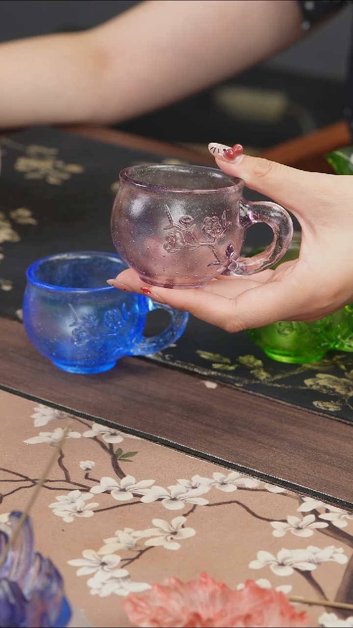 手工艺品琉璃紫色梅花侧把主人杯