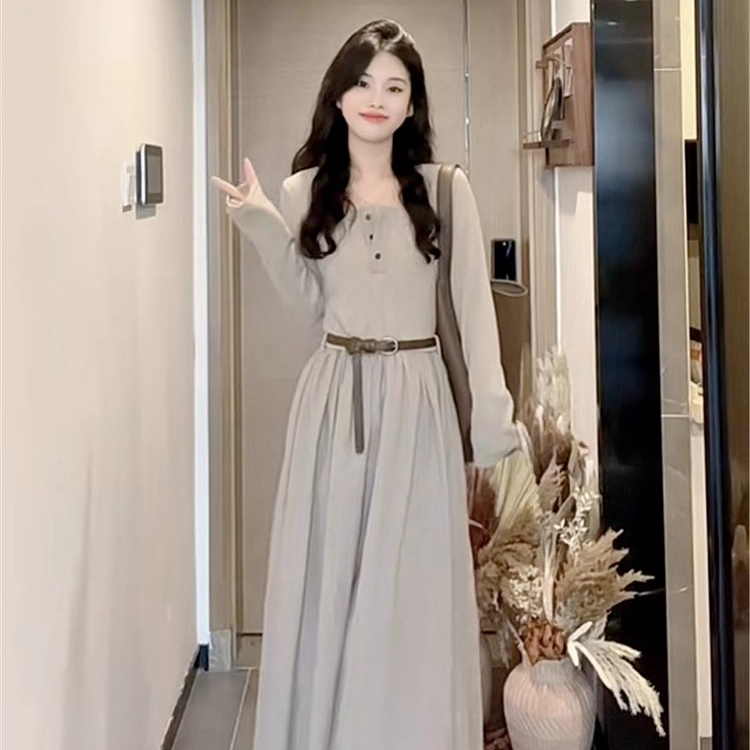 法式针织连衣裙子女秋2025新款韩系高级感开春套装穿搭配长裙5325