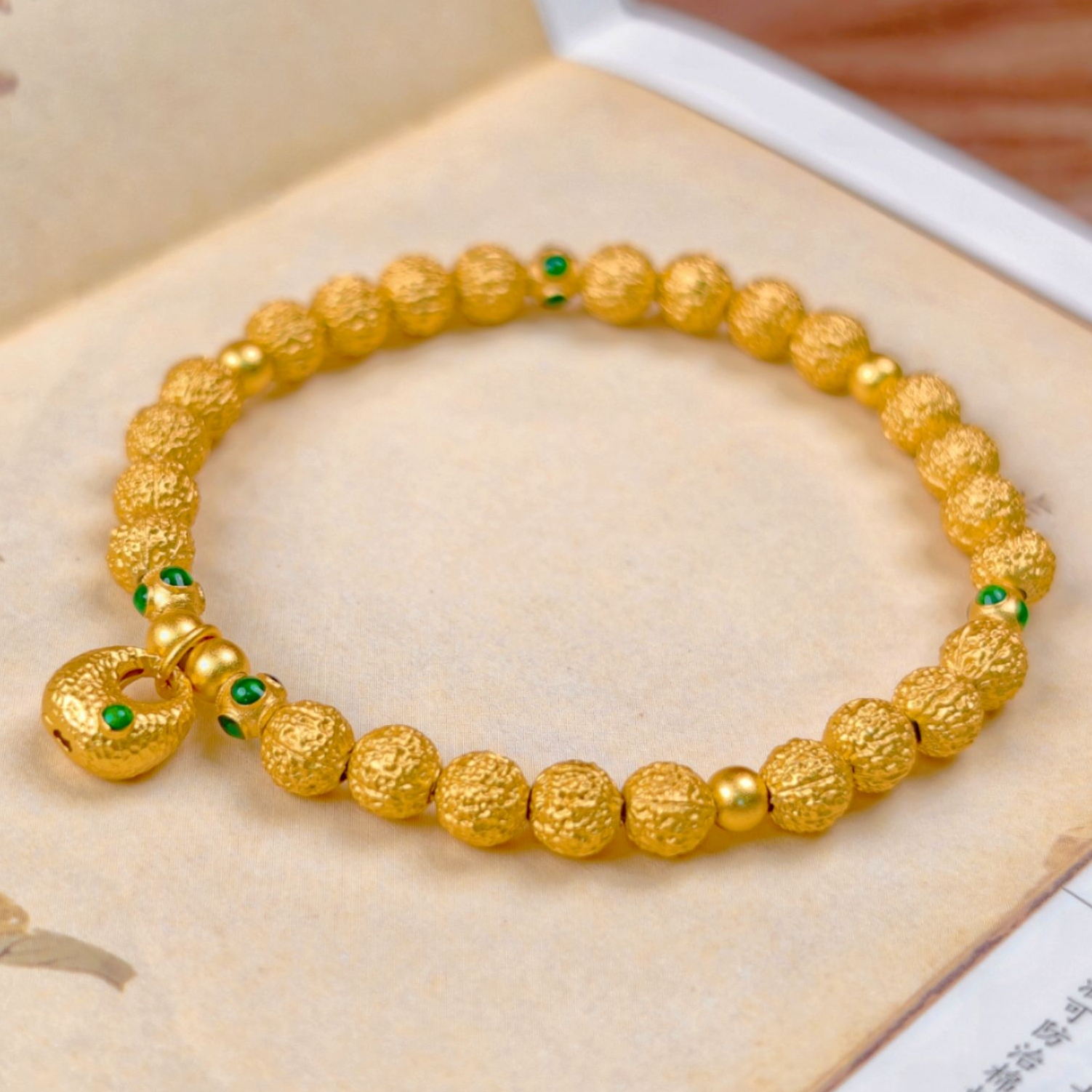 足银珐琅手链 纯银金珠纳翠手链磨砂女款气质首饰银品首饰店