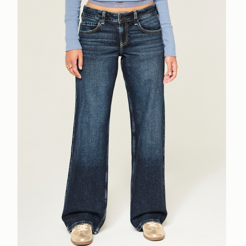 Hollister美式经典深色水洗休闲低腰牛仔裤26春新款女装355-6258