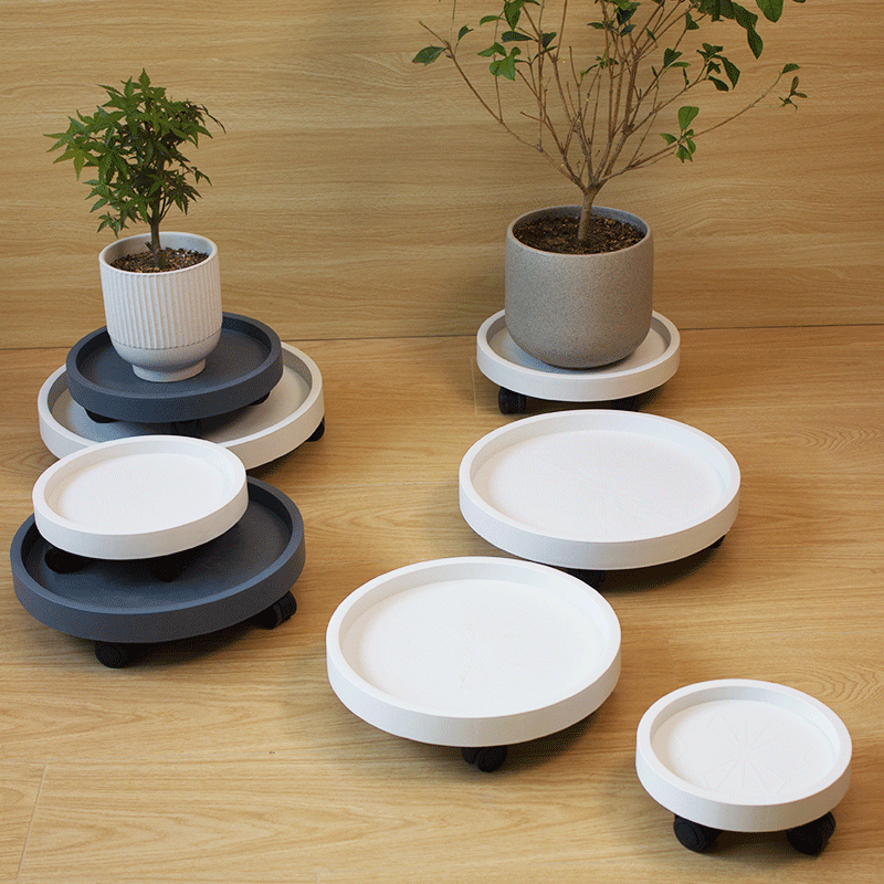卉馨钢化加厚花盆底座托盘加深圆形花盆托盘带轮子绿植移动养花