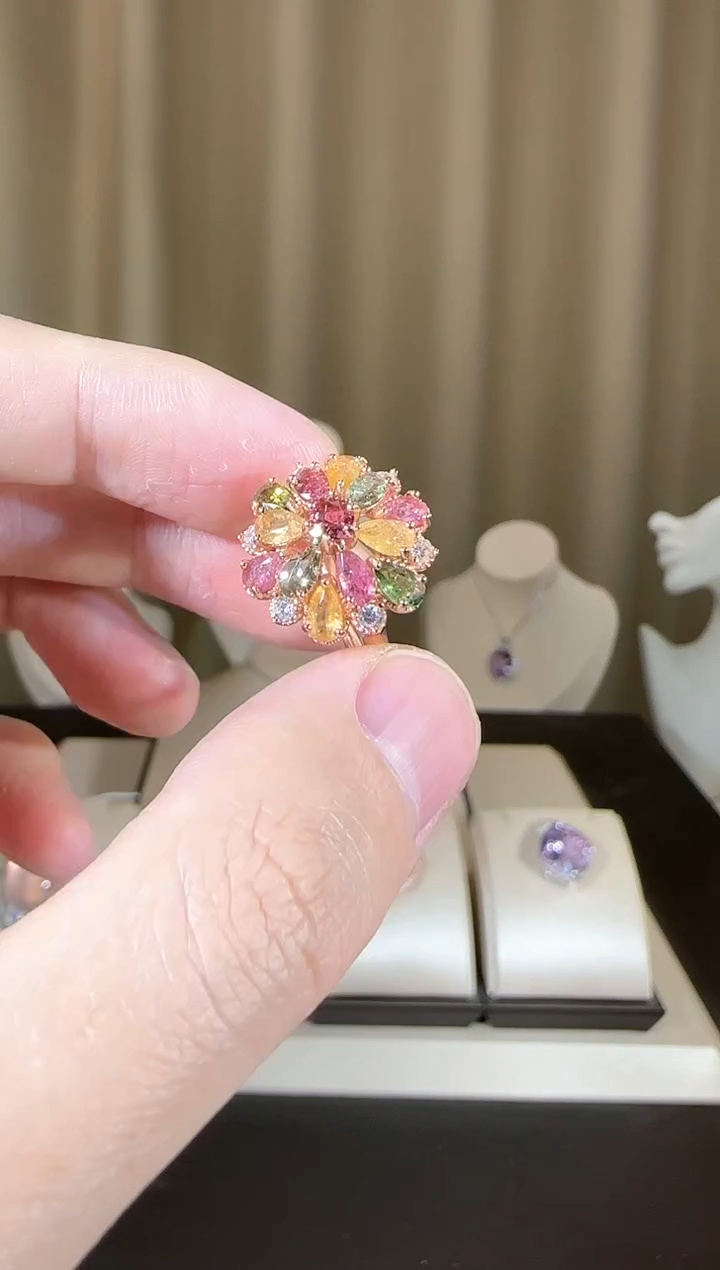 【闪购商品】碧玺戒指银S925镶嵌设计款