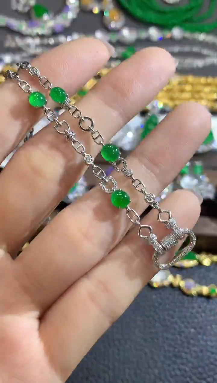 项链18K金镶嵌翡翠A28翡翠多样性发一件