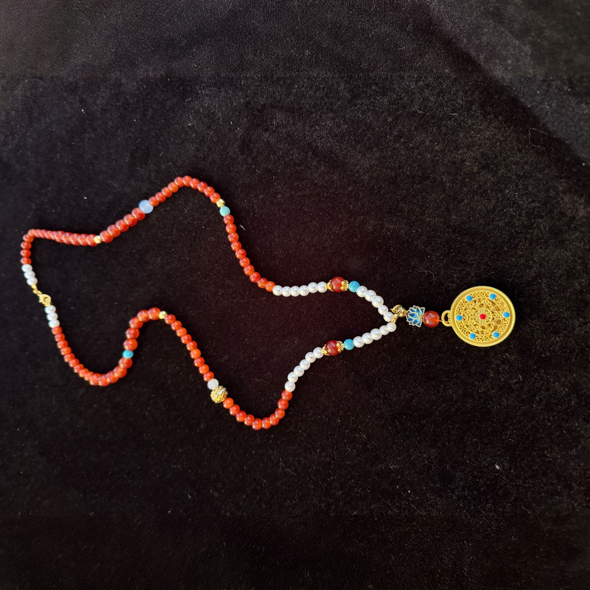 L001新中式古风红链二次元金圆盘璎珞