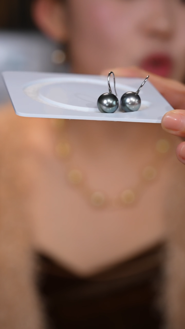 【闪购商品】海水珍珠耳环银S925镶嵌铂金灰12-13mm
