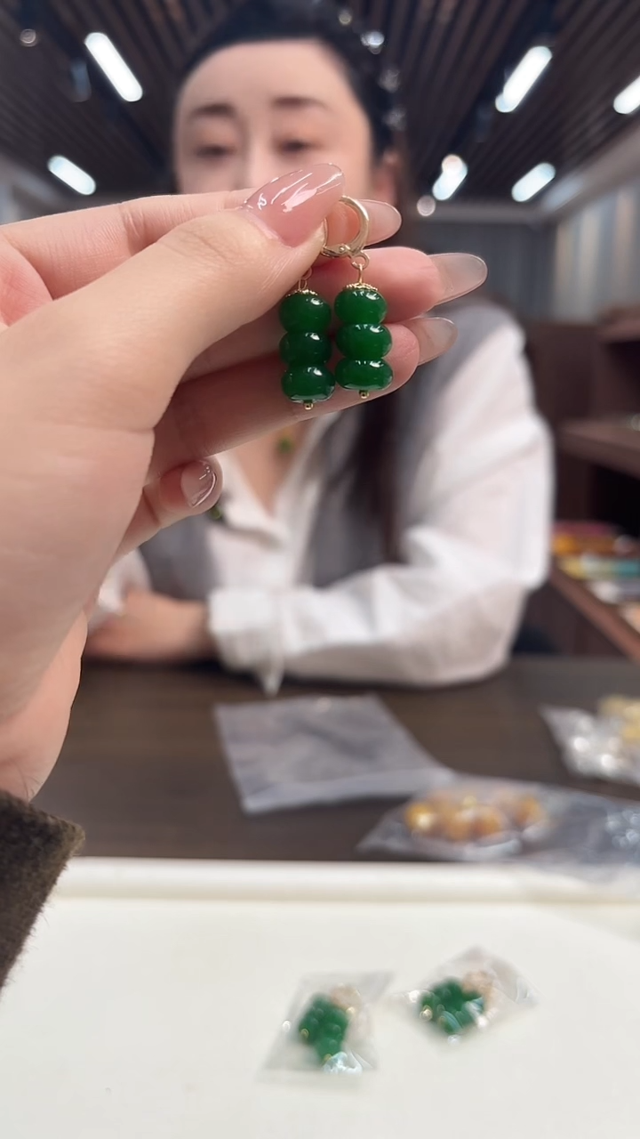 14K金镶嵌翡翠耳饰DIY款E750