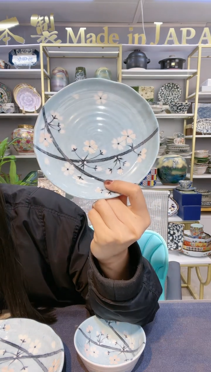【闪购商品】碗淡墨蓝樱甜品盘16.5cm两支