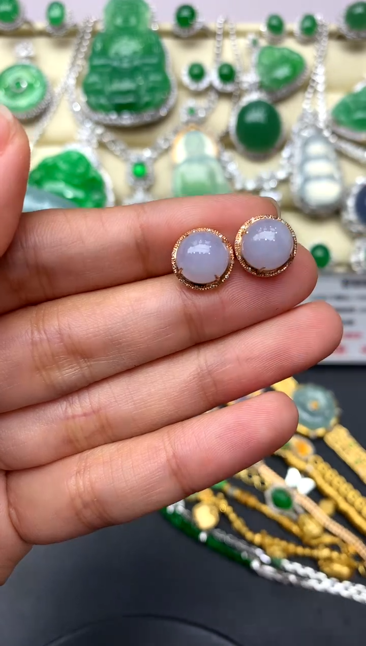 翡翠18K金镶嵌耳饰191-中国好珍宝