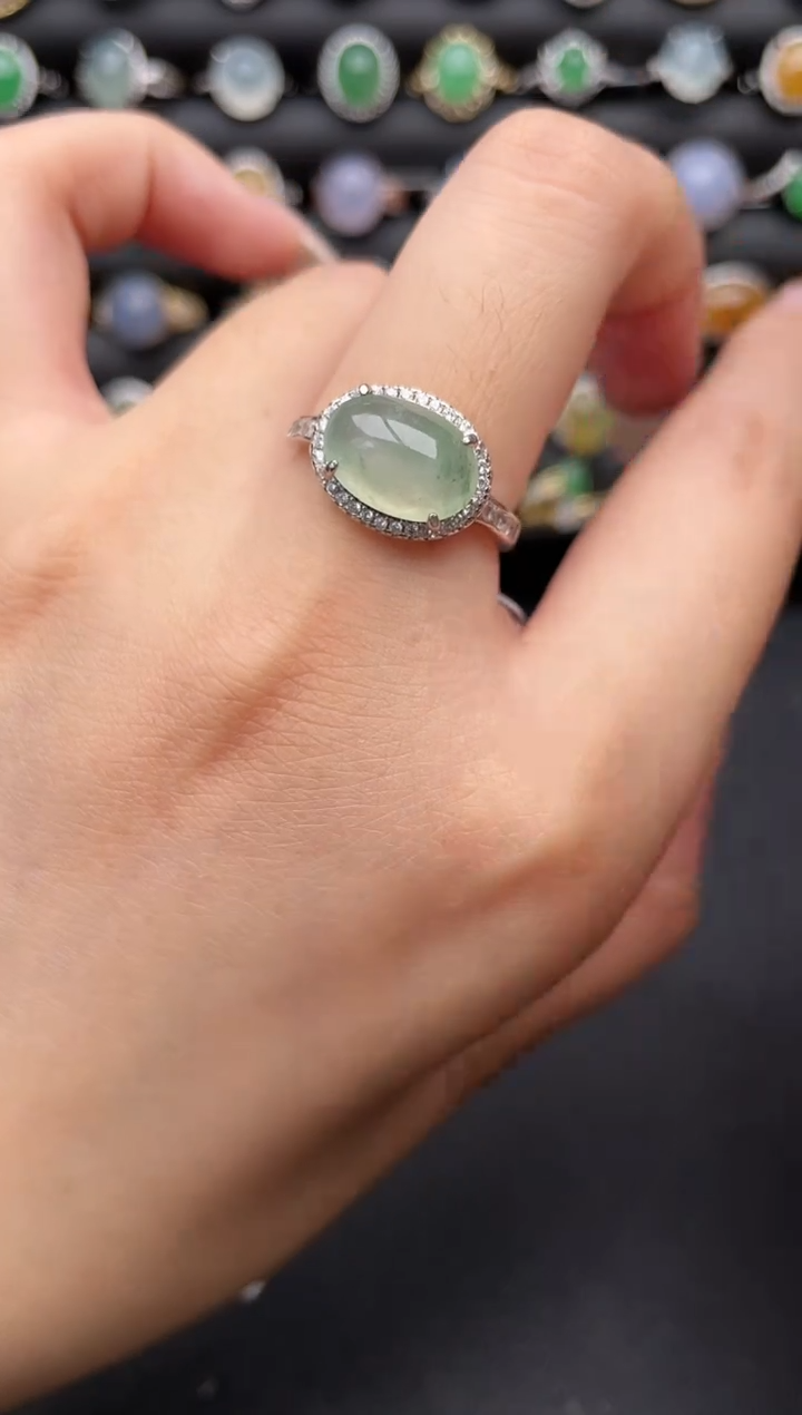 银S925镶嵌戒指翡翠一物一证一礼盒