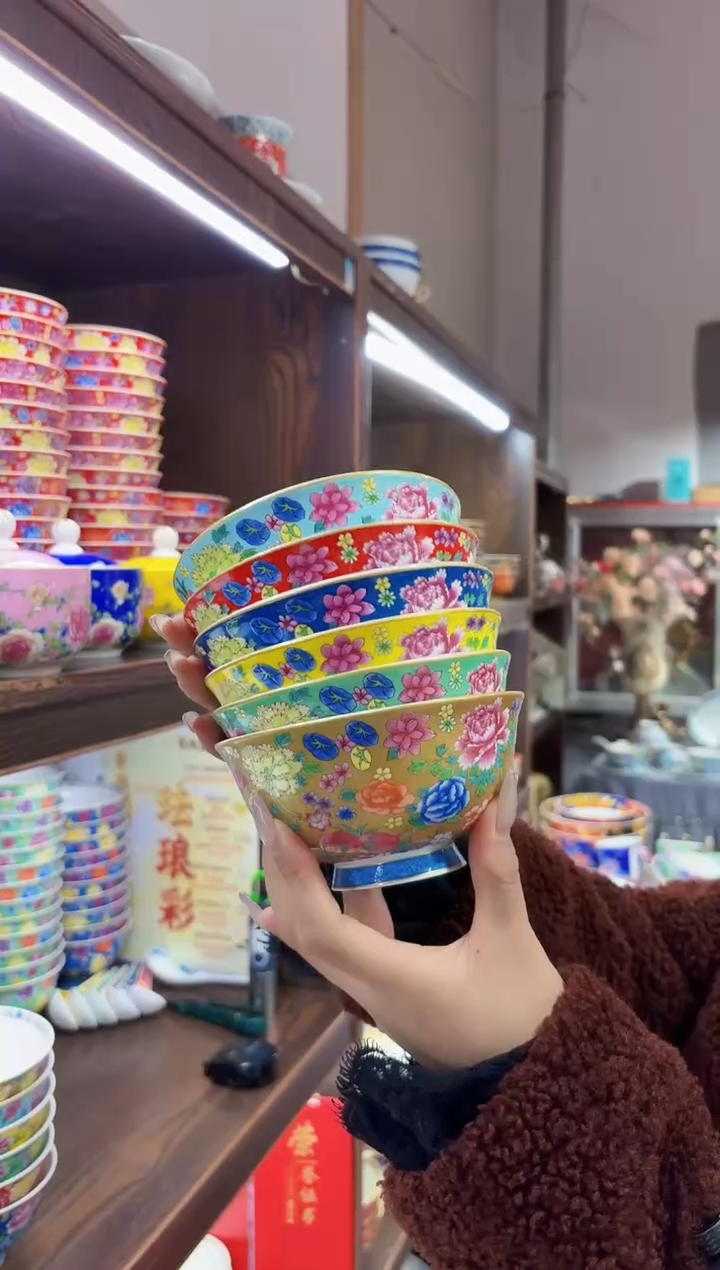 珐琅4.5英寸饭碗6个景德镇餐具
