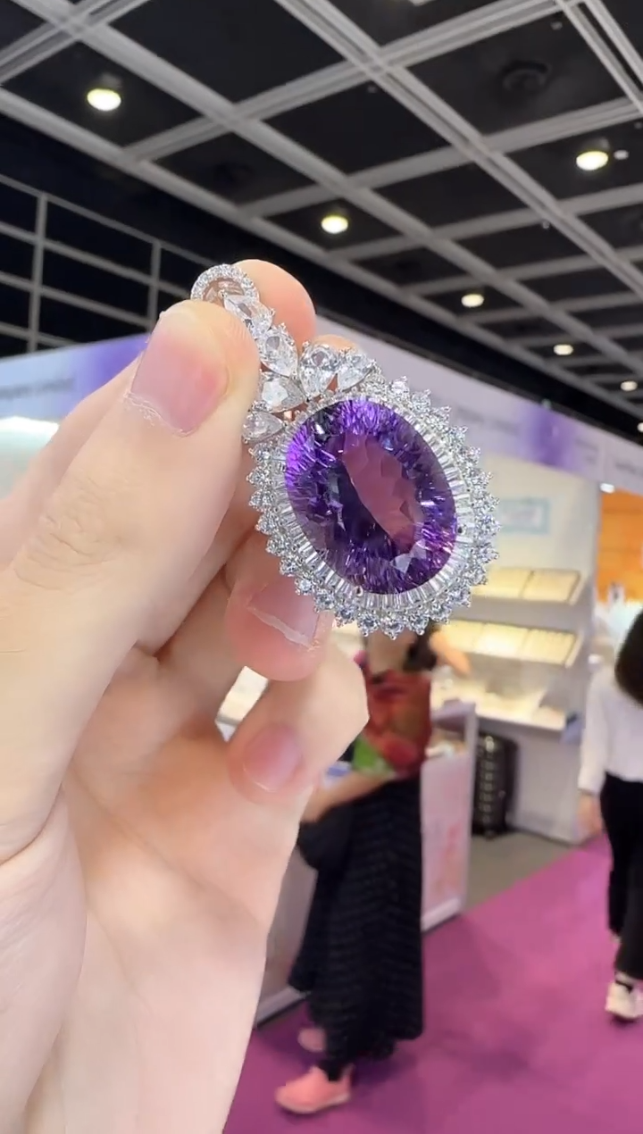 颈饰银S925镶嵌紫晶15*20mm帝王紫30ct