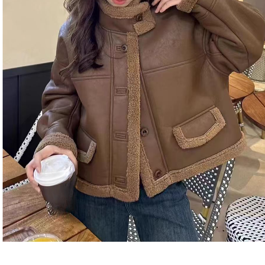 【靓衣园】时尚宽松加绒加厚防PU面机车服