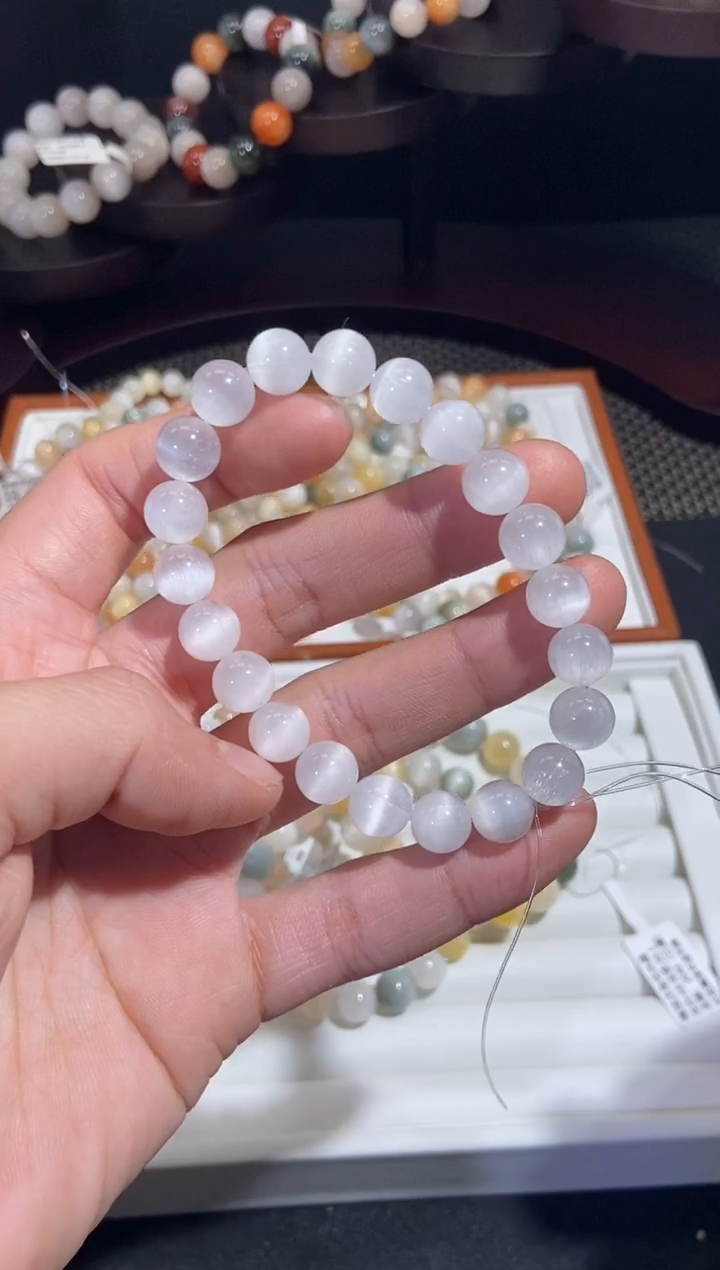 未镶嵌手串水晶6号链接 卡9咪+ 满发拉丝 婚纱白兔毛