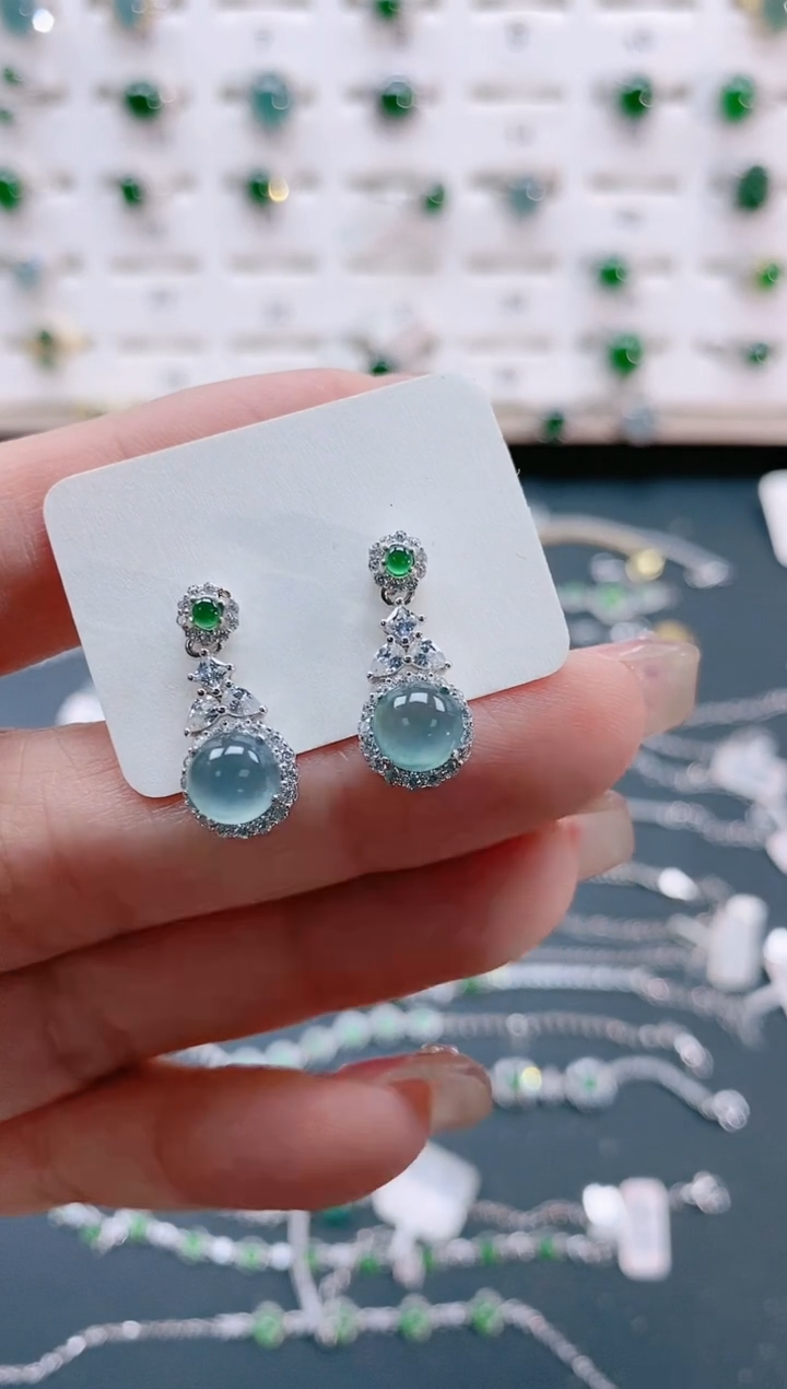 【闪购商品】翡翠耳饰银S925镶嵌天然翡翠