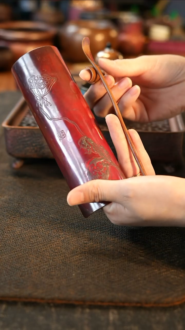 融银茶则三件紫铜