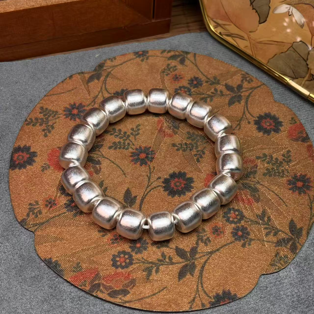 足银手镯 实心老型珠手链（贝贝严选）