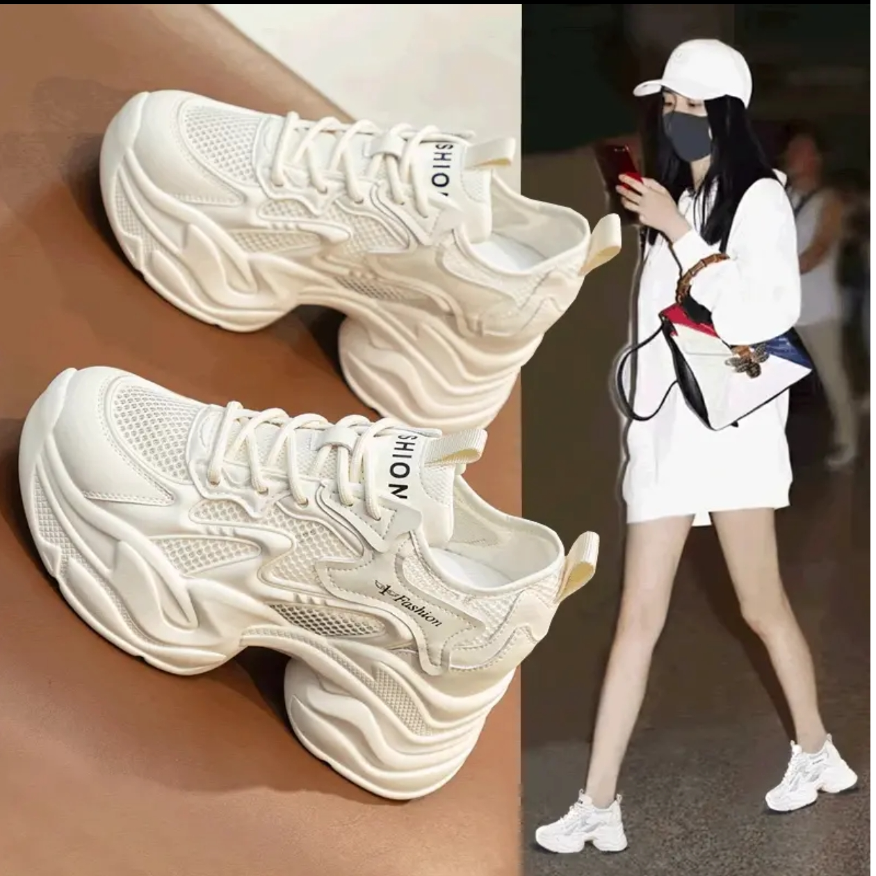 2025春季网面板鞋新款松糕厚底老爹鞋ins透气超轻薄休闲运动鞋