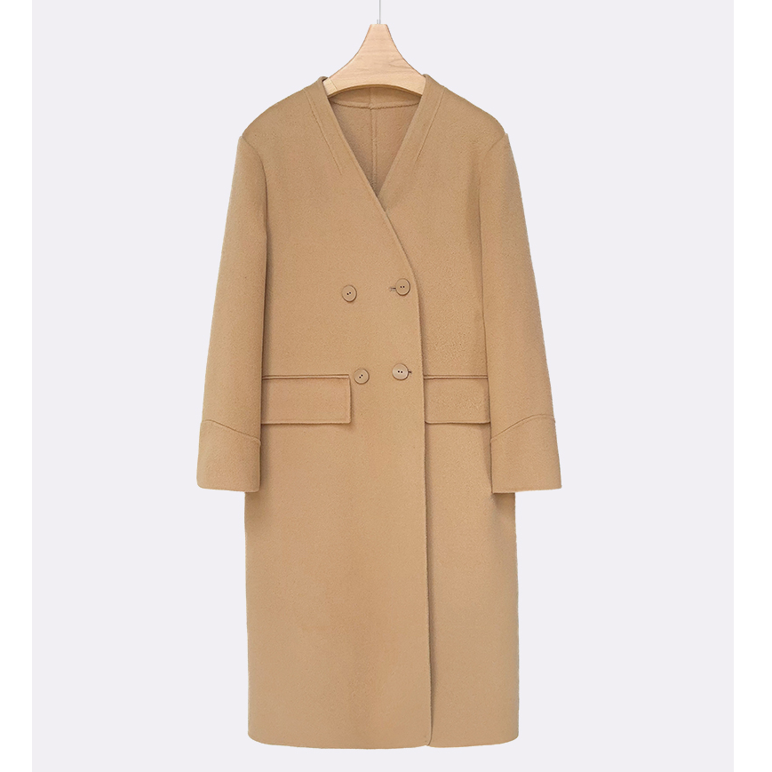 PAJANI/帕佳妮女秋冬老钱风深V领长款羊绒大衣女中长款中长款外套