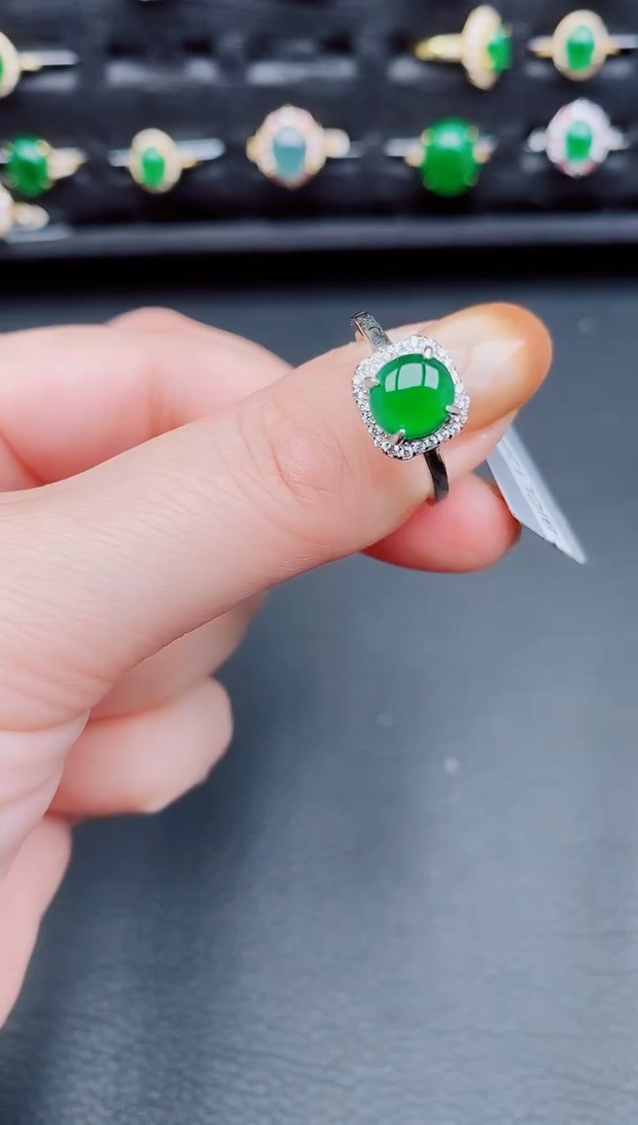 【闪购商品】翡翠戒指银S925镶嵌天然a货翡翠86
