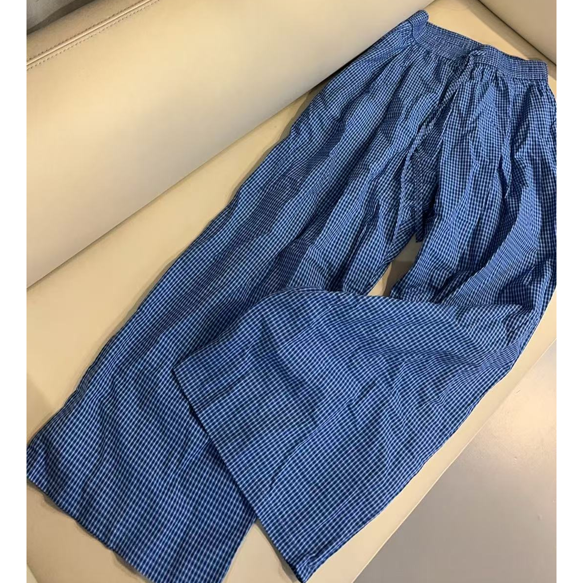 【文乐乐】夏季新款韩版洋气文艺慵懒风时尚休闲潮流阔腿格子裤7012