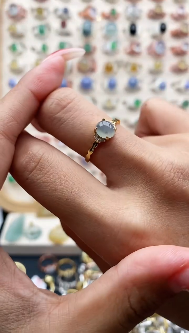 【闪购商品】翡翠戒指银S925镶嵌缅甸天然A货翡翠444 1+10