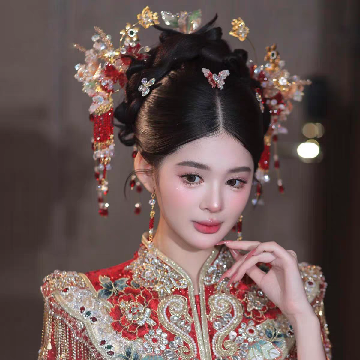 新娘头饰宫廷新娘红色简约222