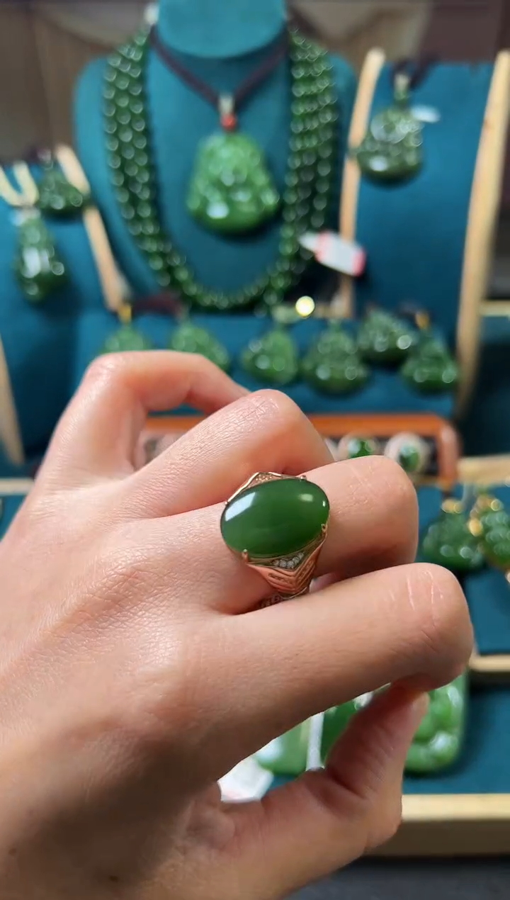 【闪购商品】和田玉（碧玉）戒指银S925镶嵌碧玉