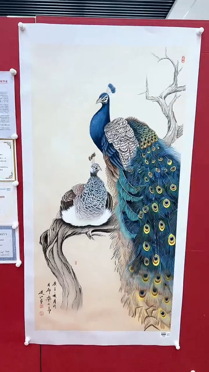 国画刘伟绘画8平尺金袍花鸟