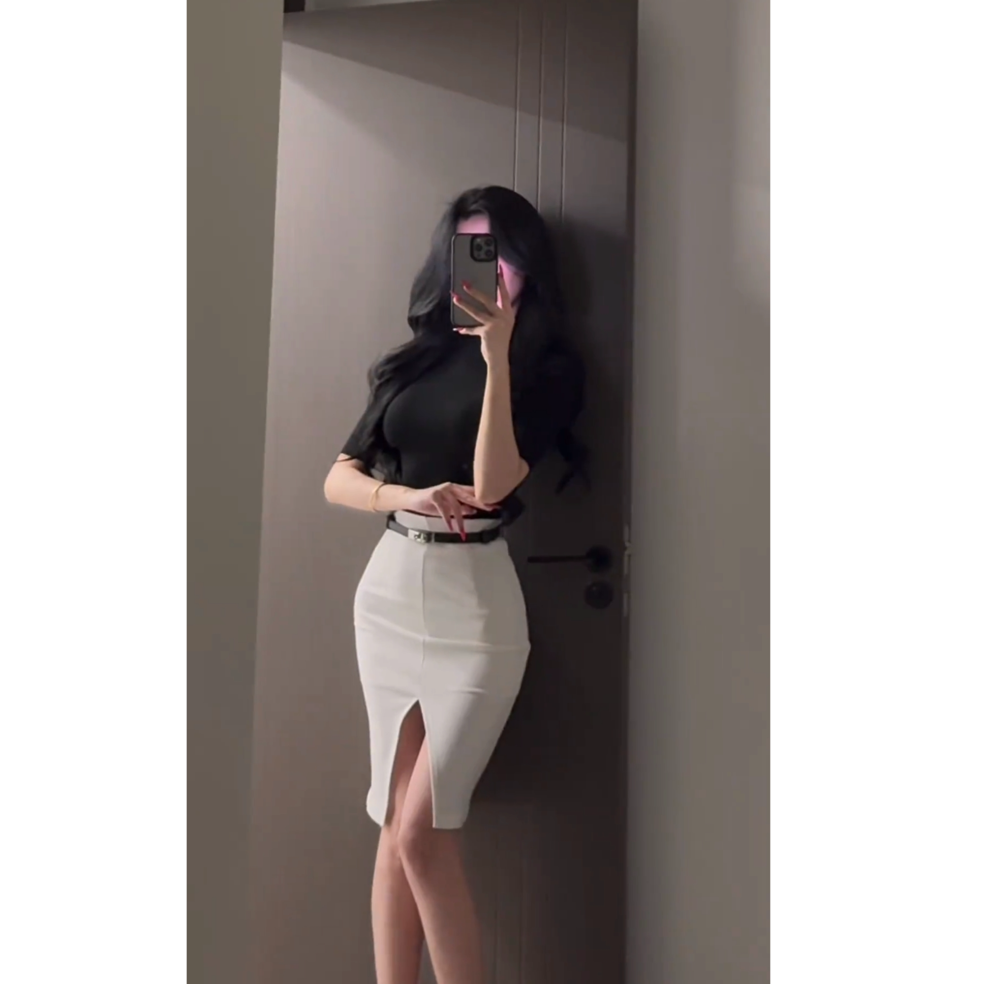 气质御姐风套装女夏季新款黑色高领半袖T恤包臀开叉半身裙两件套