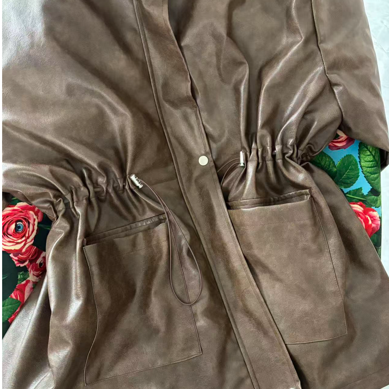 首尔风情复古收腰皮夹克