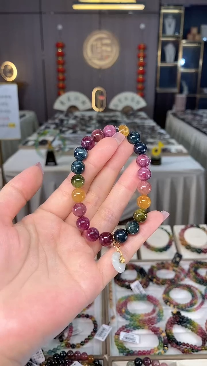 未镶嵌老矿碧玺彩虹单圈手串9mm+碧玺hon多样性发一条