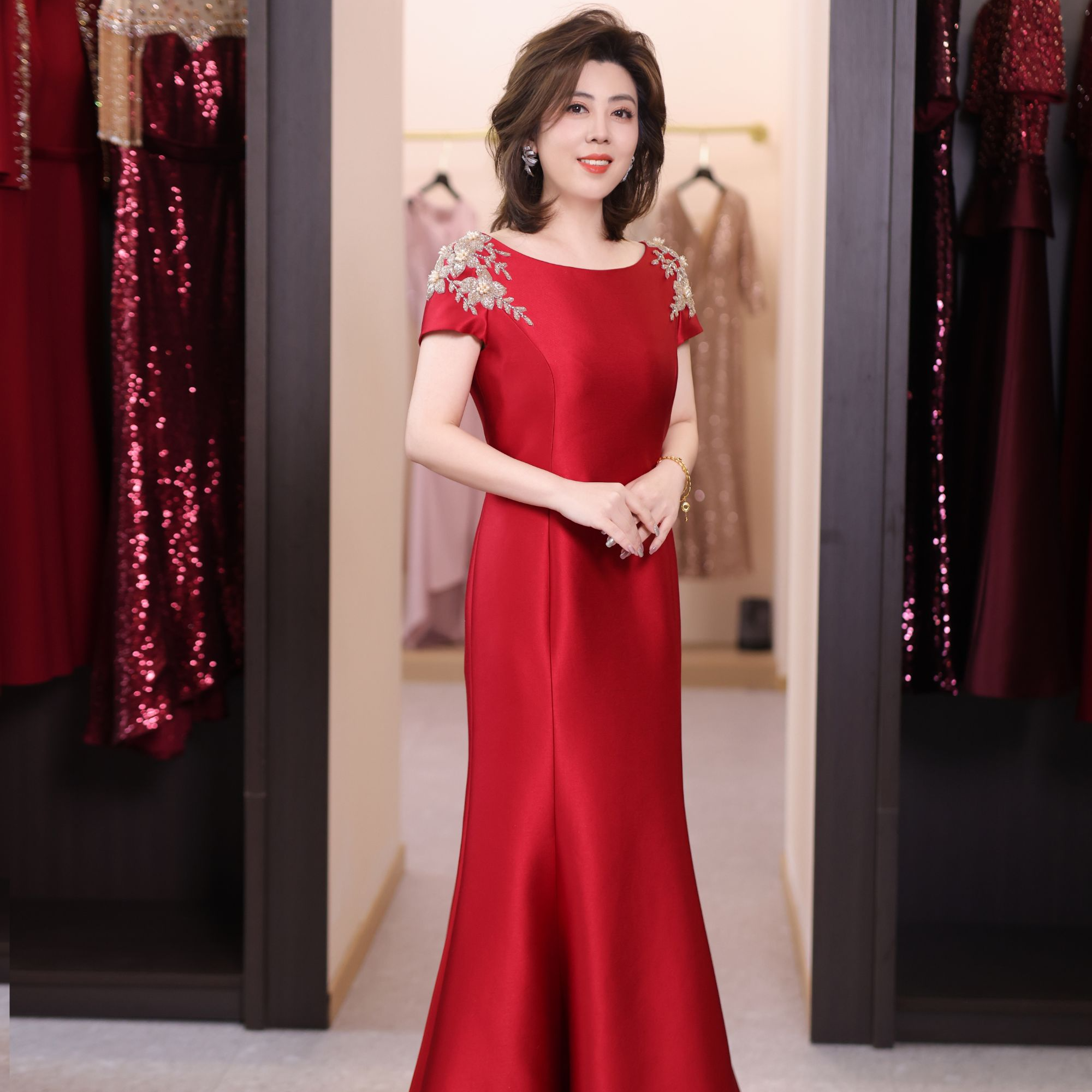 【喜瑞妈妈婚宴礼服】美背鱼尾礼服 气质高贵长款修身显瘦宴会婚礼