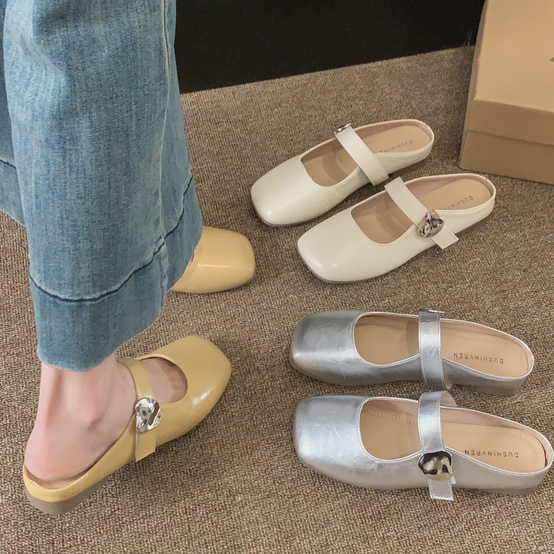 贾不假包头拖鞋外穿女2025夏季新款韩系温柔软底配裙子平底半拖鞋