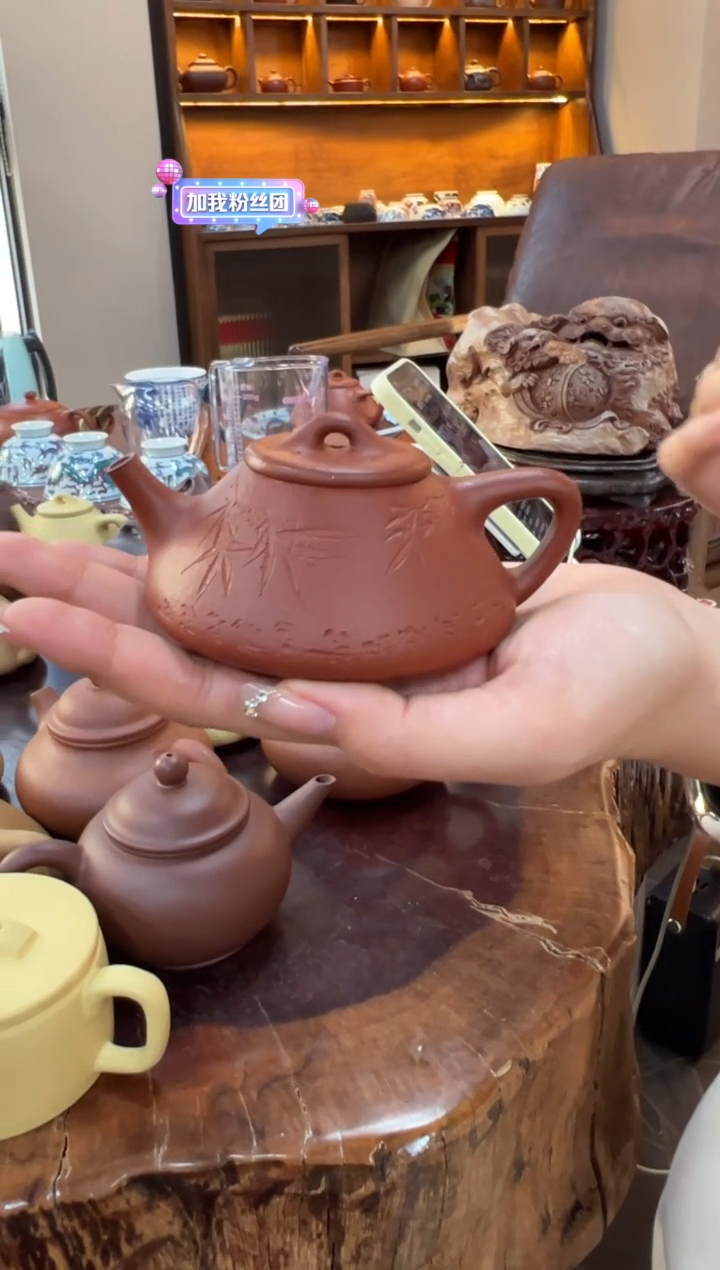 【闪购商品】紫砂茶壶【头哥手工壶】子冶石瓢朱泥刻绘