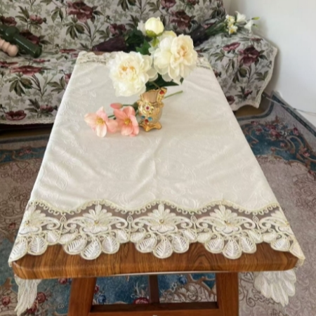 ZN131-31意大利绒【115*115】珍珠白意大利绒毛巾绣边桌布茶几布