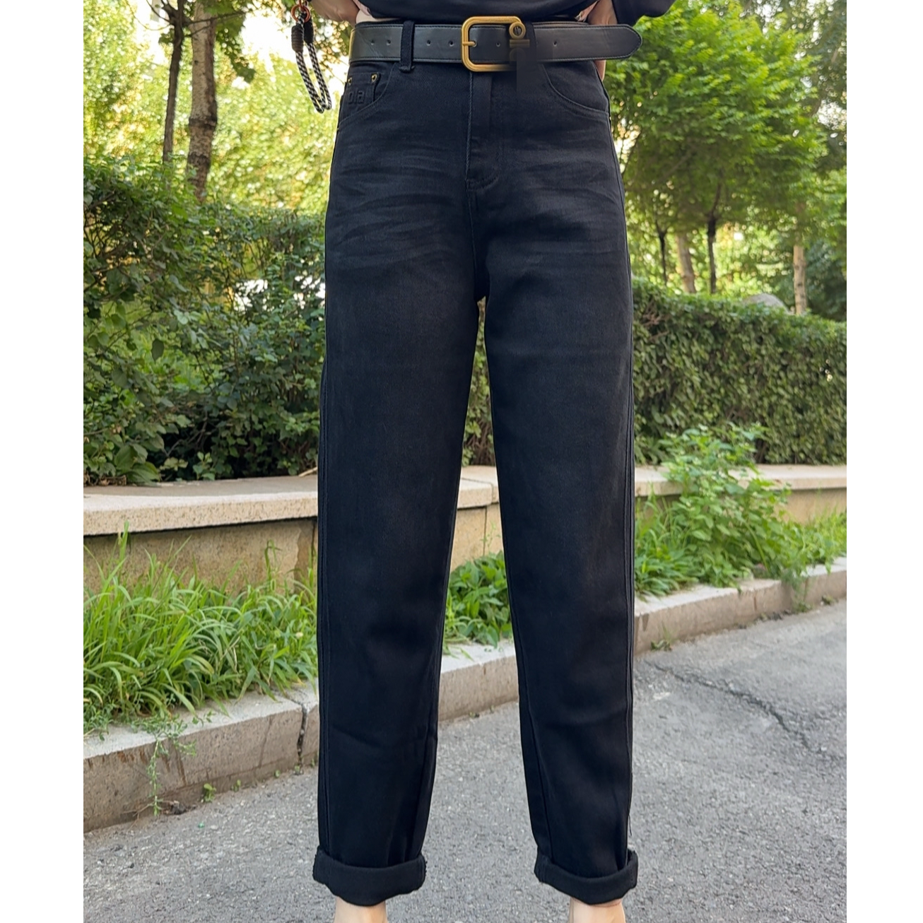 【茹姐甄选】牛仔裤秋季时尚女显瘦长裤九分裤高腰春季秋冬黑色9677