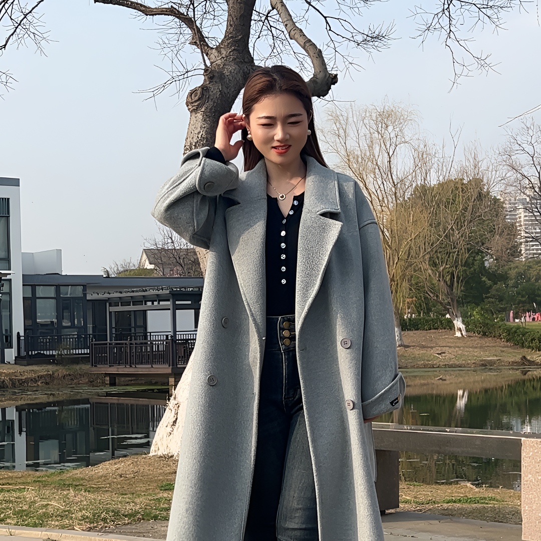 2024赫本风中长款呢子大衣女秋冬新款加厚小个子高级感毛呢外套