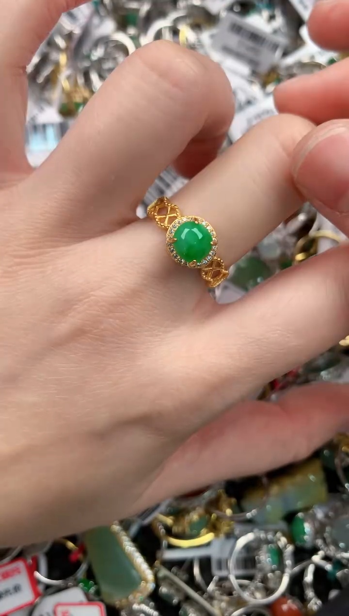 银S925镶嵌戒指翡翠333--3