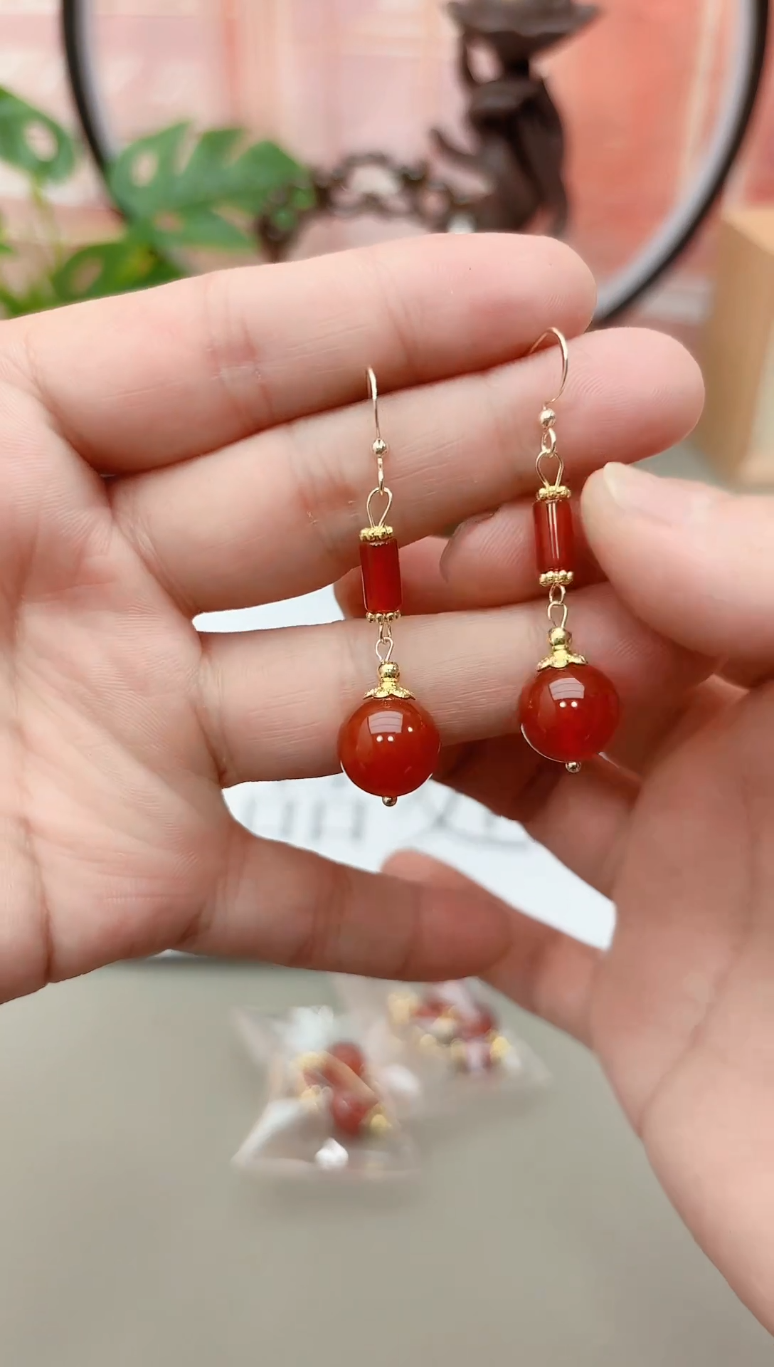 银S925镶嵌耳坠玛瑙/玉髓h411