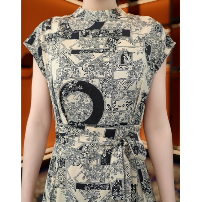 杭州原版正品2025夏季时尚新款洋气减龄油画裙气质收腰显瘦长裙