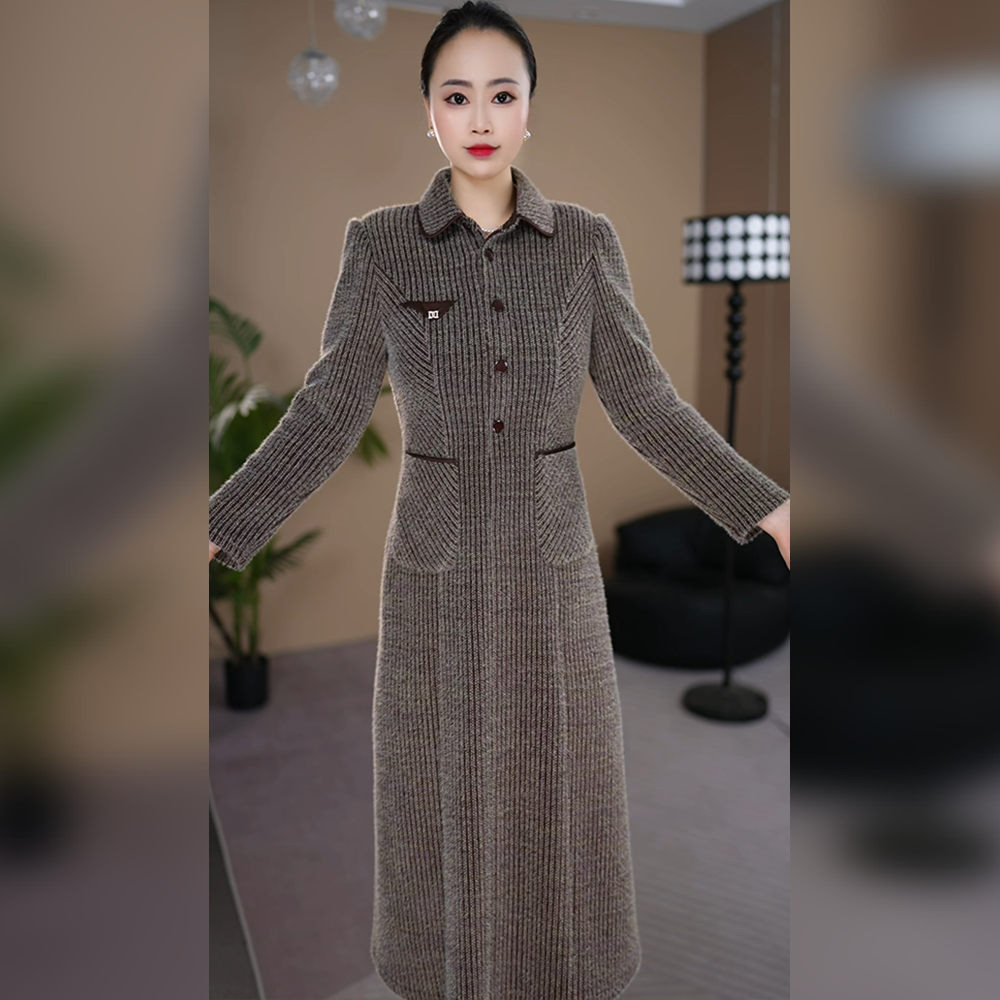 【雪狐绒】POLO领时尚套头气质款印花连衣裙优雅气质显瘦遮肉中长裙