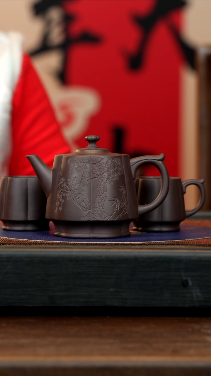 【闪购商品】紫砂茶壶ZCP 黑墩头 井栏套组 