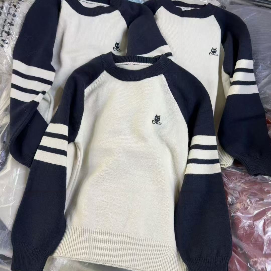 Manmi    刺绣标撞色织带插肩袖套头毛衣  254（C5）