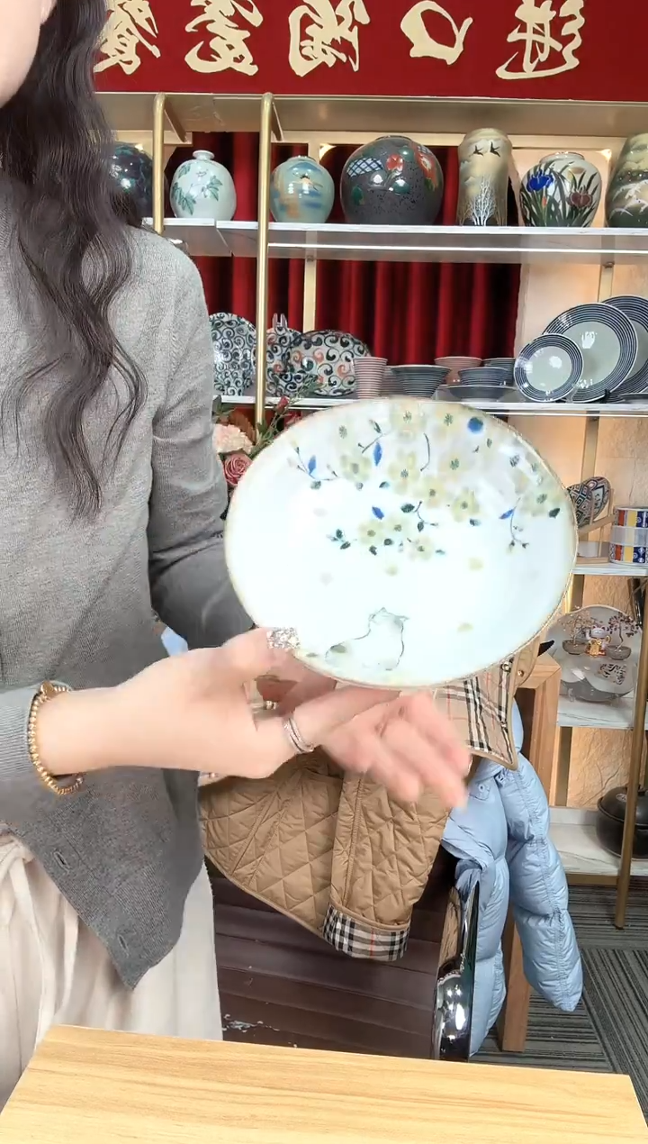 陶瓷【单支】日本进口美浓烧花见猫钵17cm