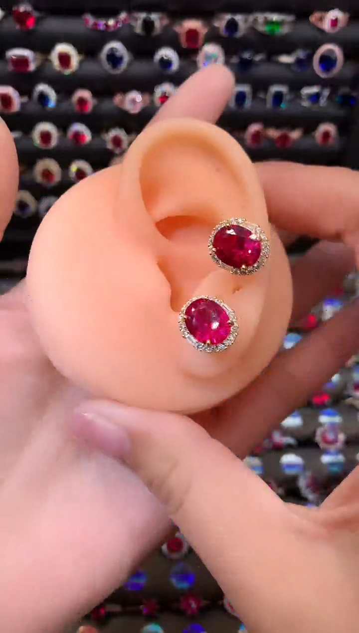 【闪购商品】红宝石耳饰银S925镶嵌810金