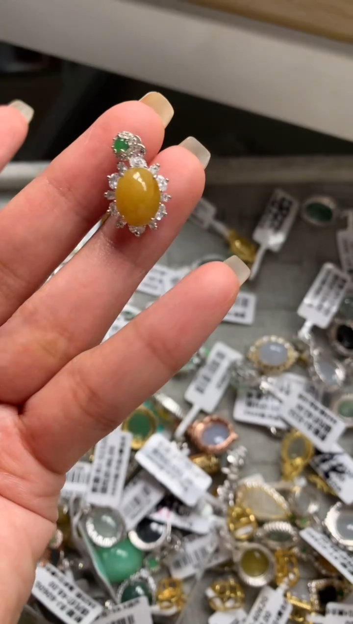 银S925镶嵌戒指翡翠吊坠